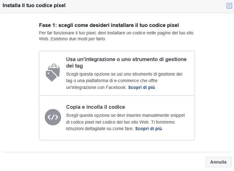 Facebook Ads installa codice pixel