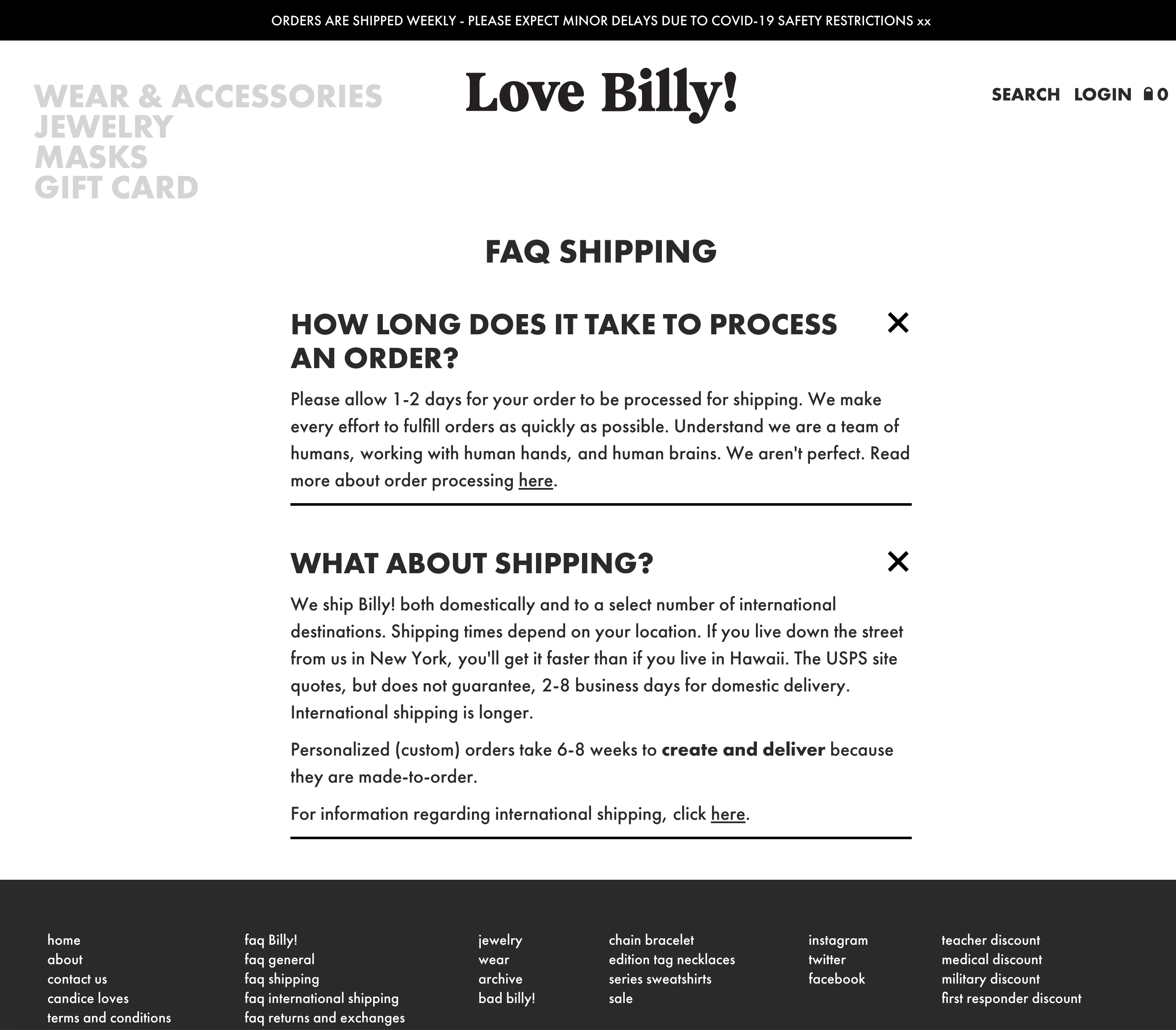 Billy - Shipping policy