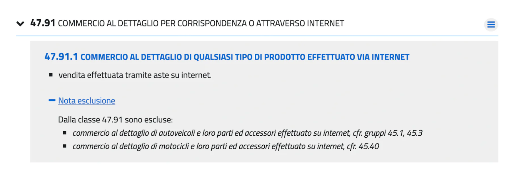 Codice ATECO 47.91.1: Commercio al dettaglio per corrispondenza o attraverso internet