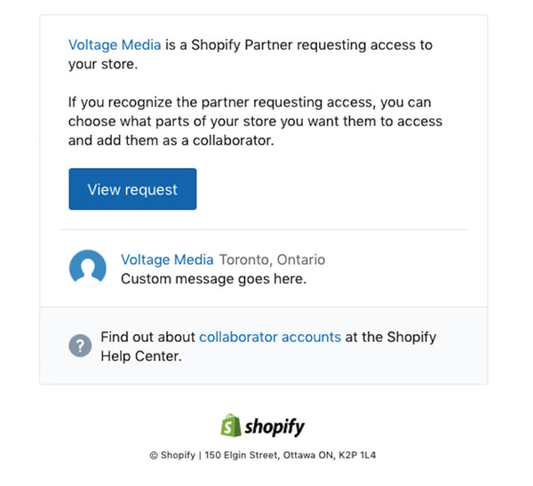 Shopify Partner richiesta di accesso
