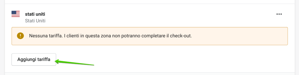 Aggiunta delle tariffe Shopify