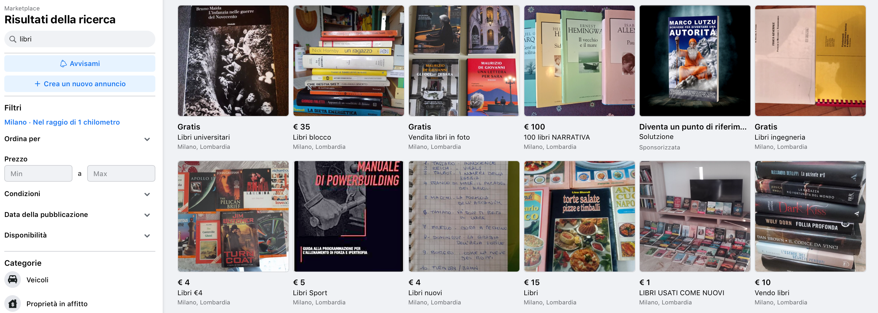 marketplace di facebook per libri