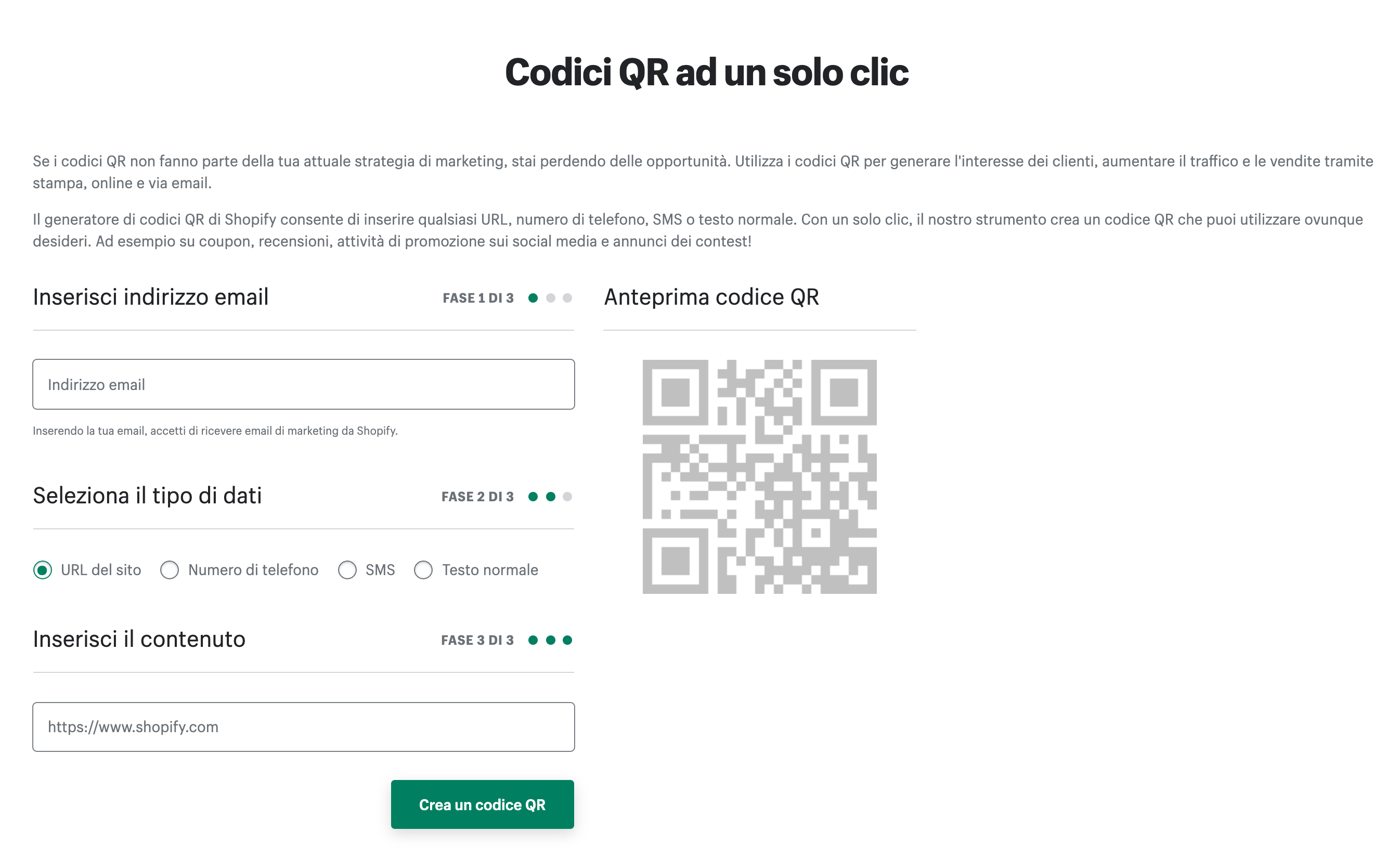 Generatore QR Code gratis di Shopify