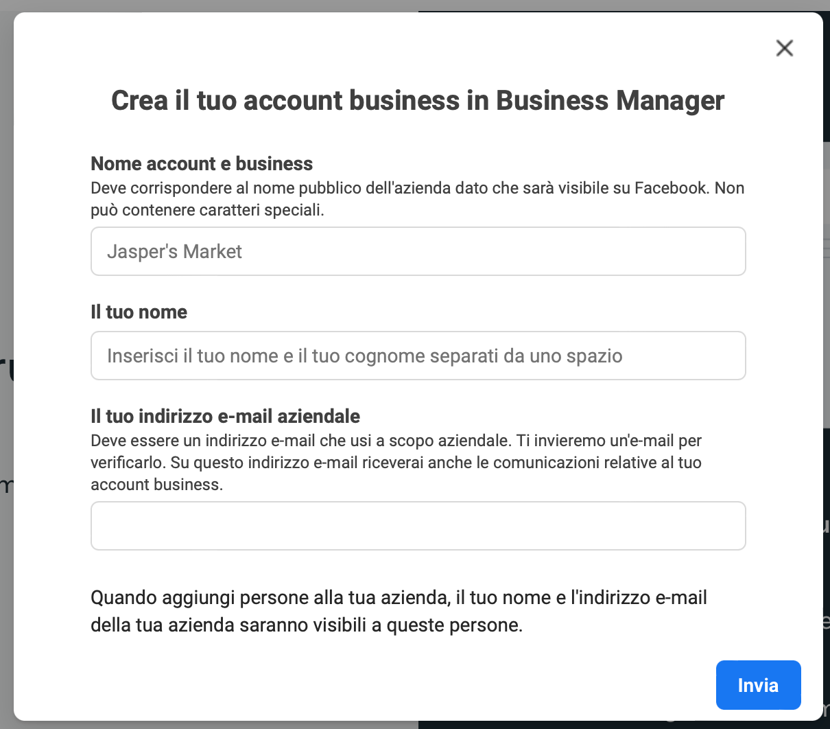 iscrizione a facebook business manager