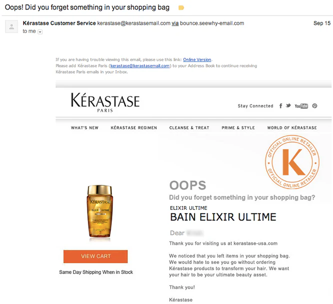 Kerastase abandoned cart email