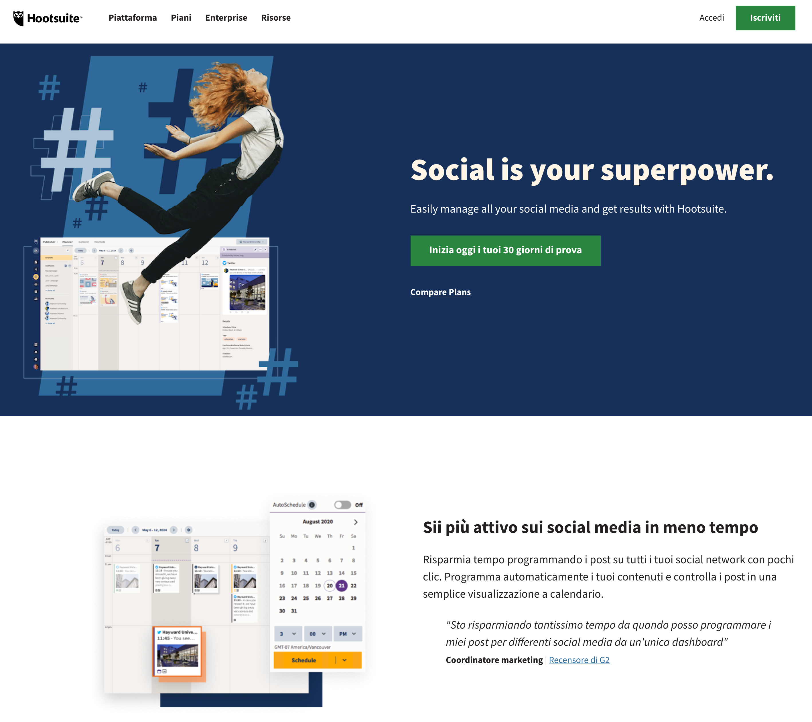 Landing page di Hootsuite