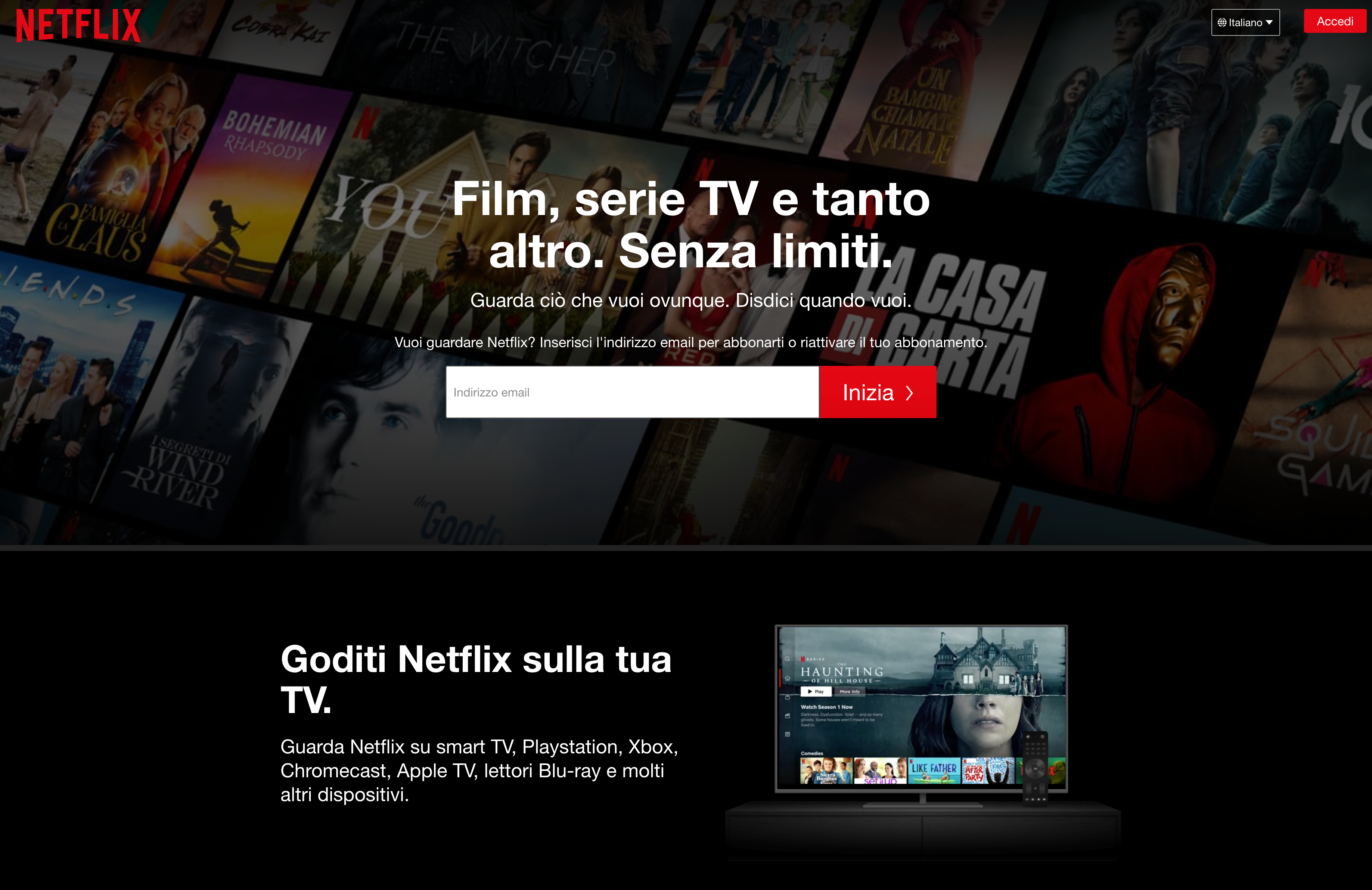 Landing page di Netflix