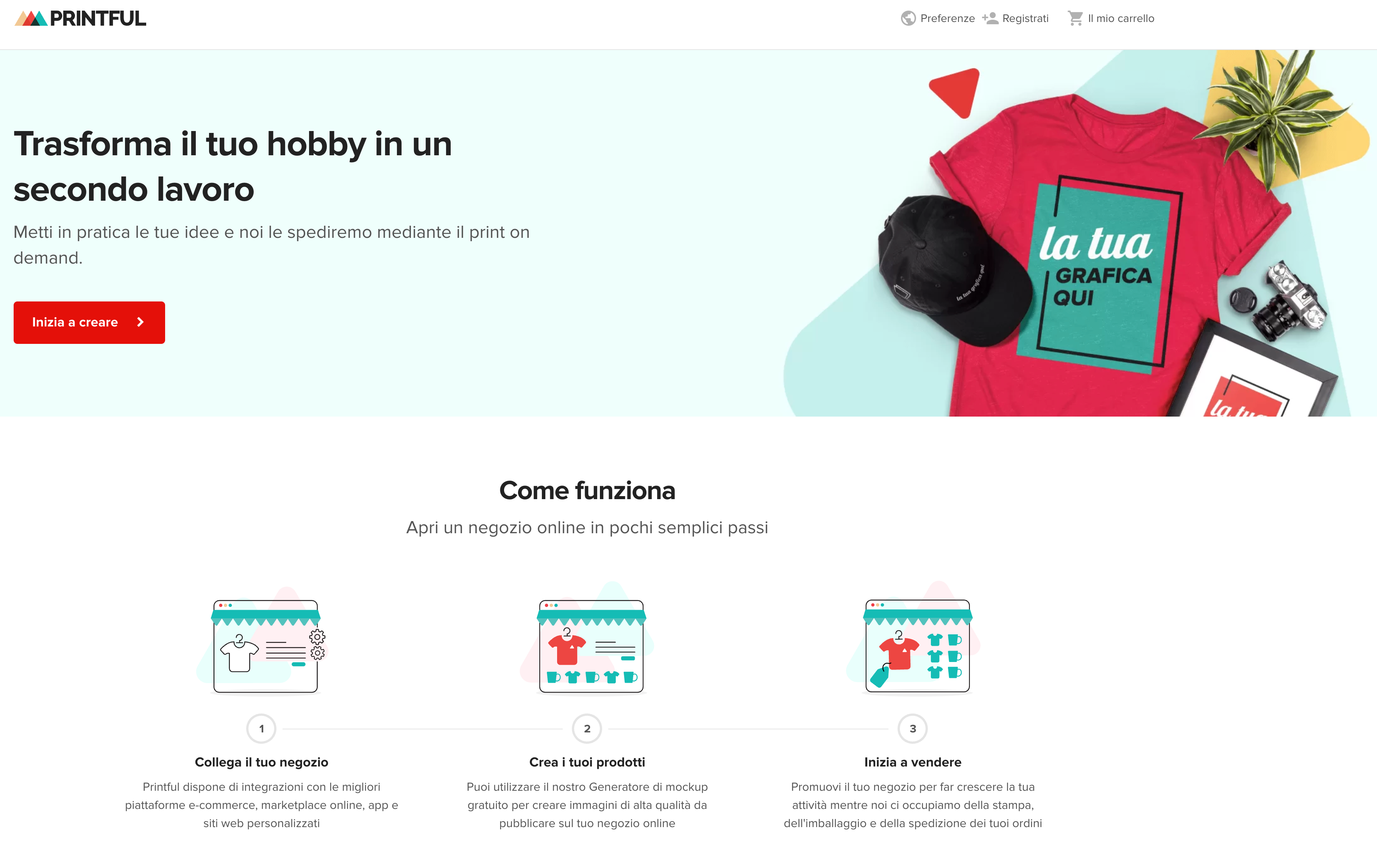 Landing page di Printful