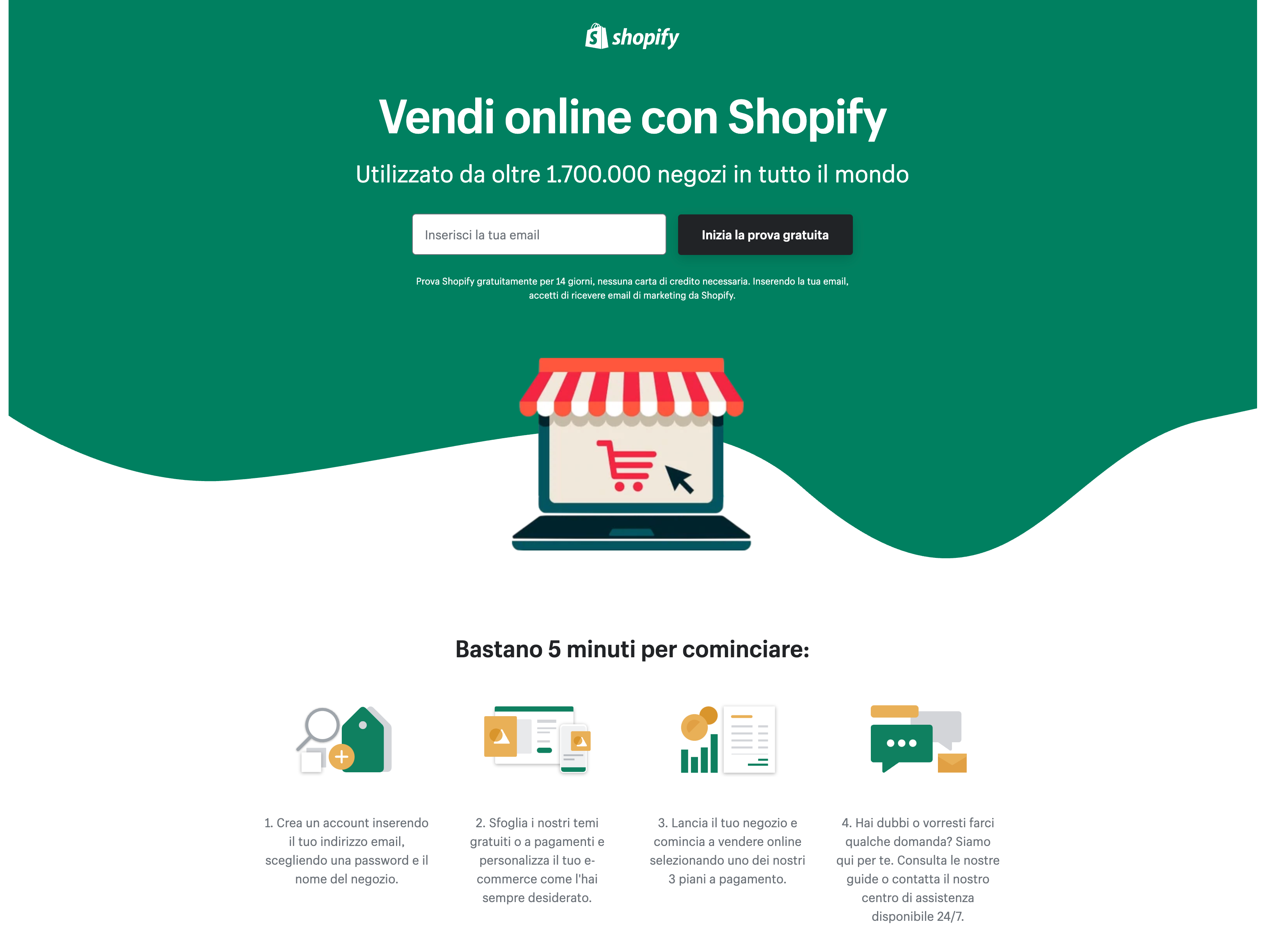 Landing page di Shopify