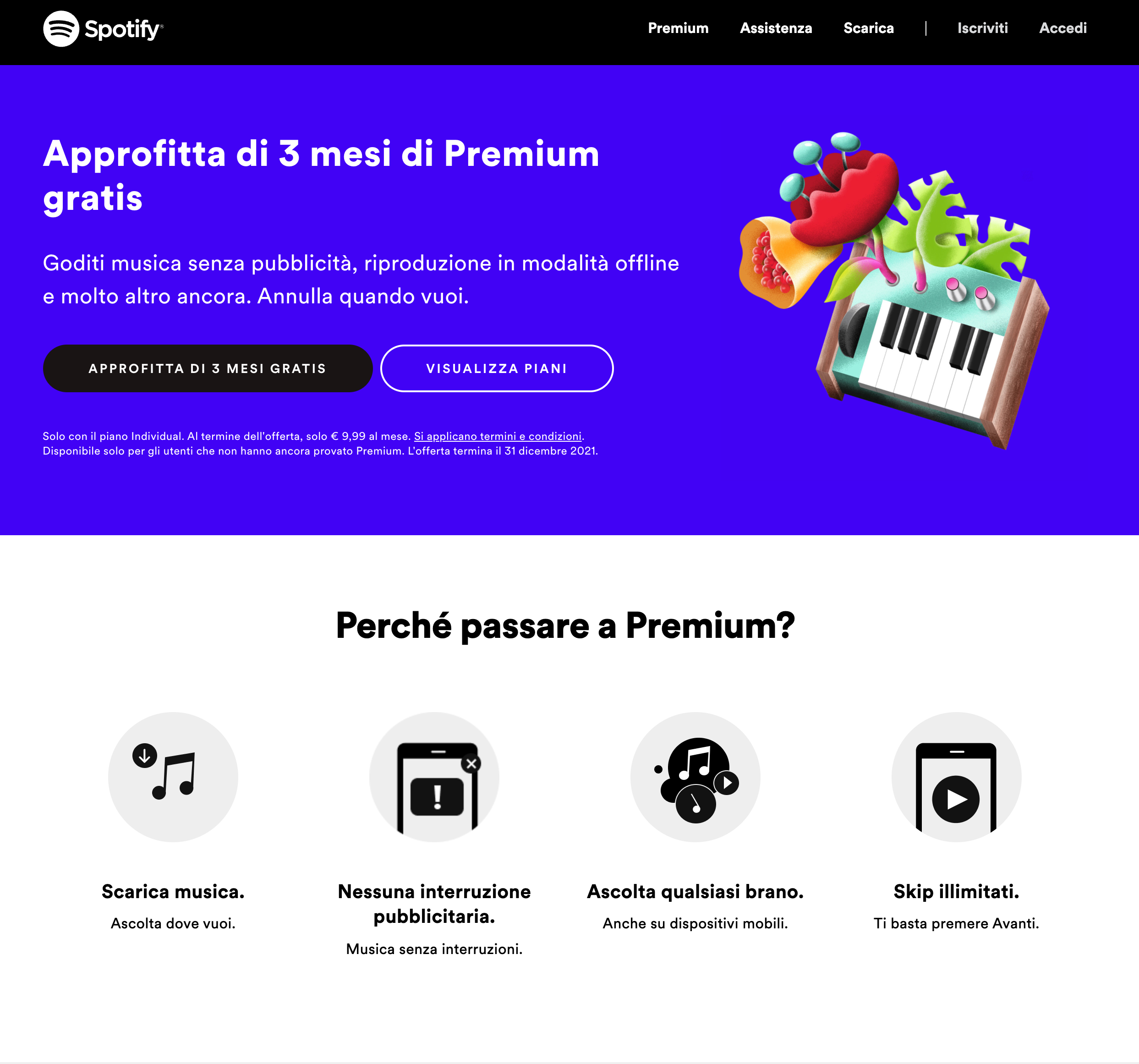 Landing page di Spotify