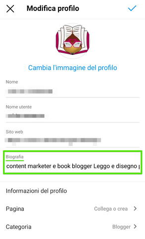 Modificare bio Instagram