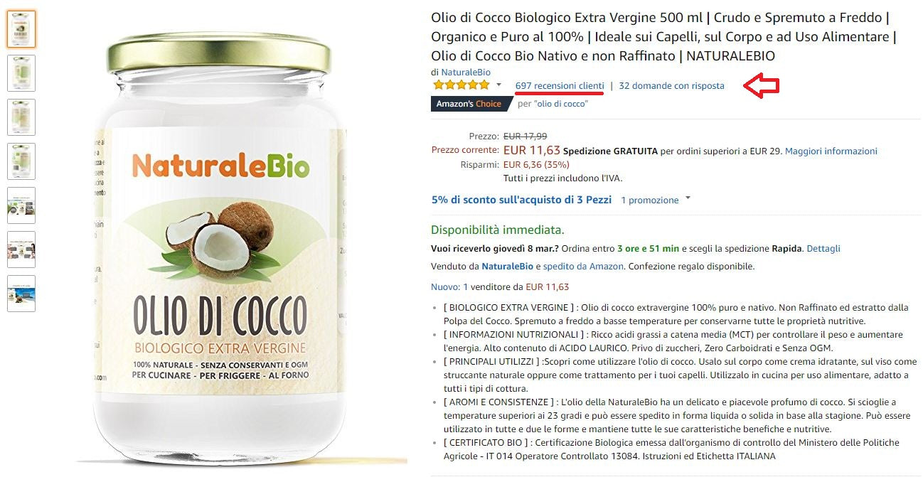 Olio di cocco Amazon Italy