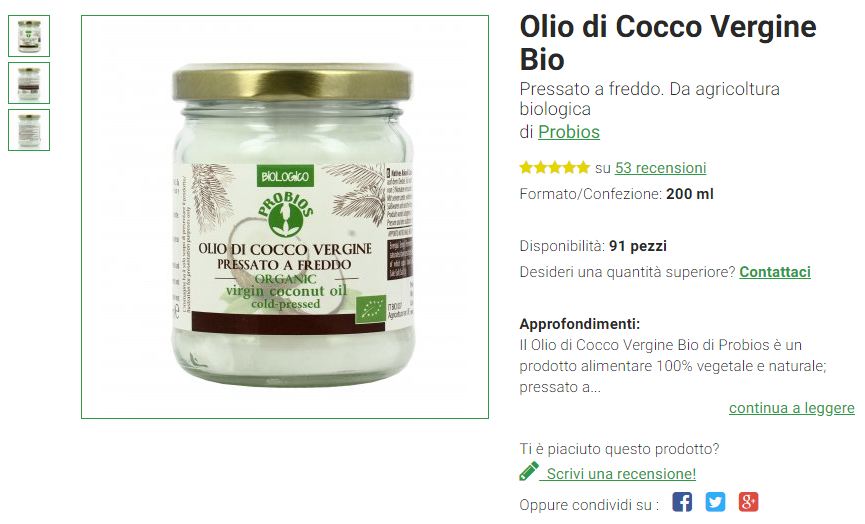 Olio di cocco vergine Bio