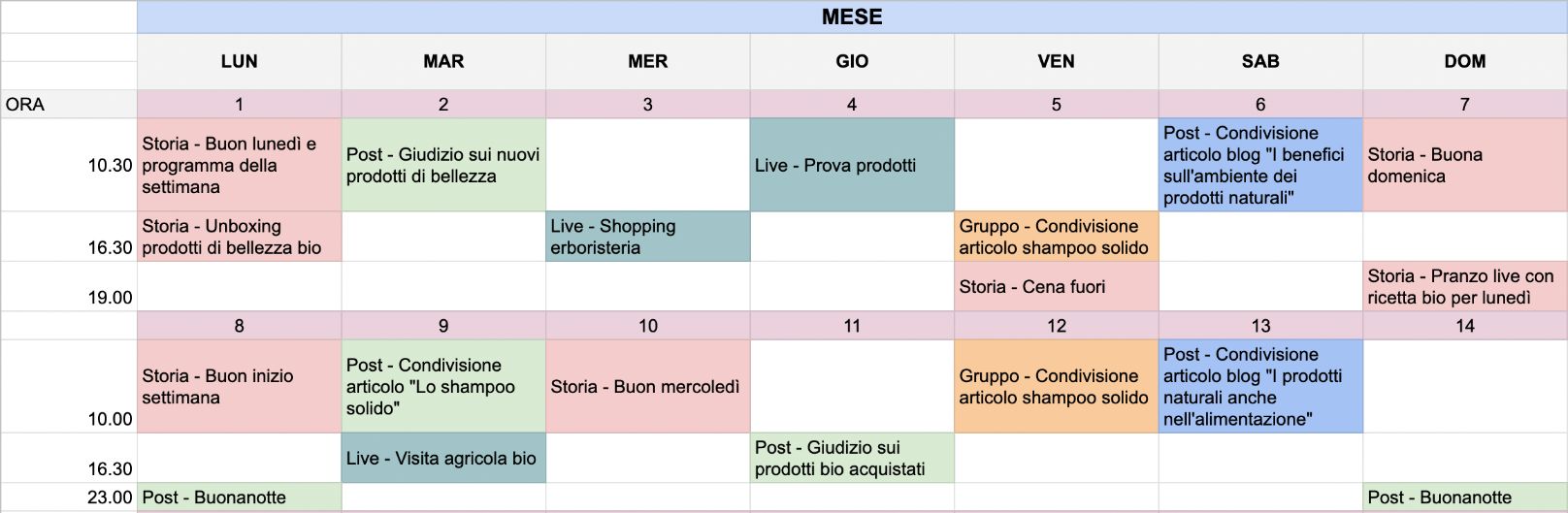 template piano editoriale facebook excel