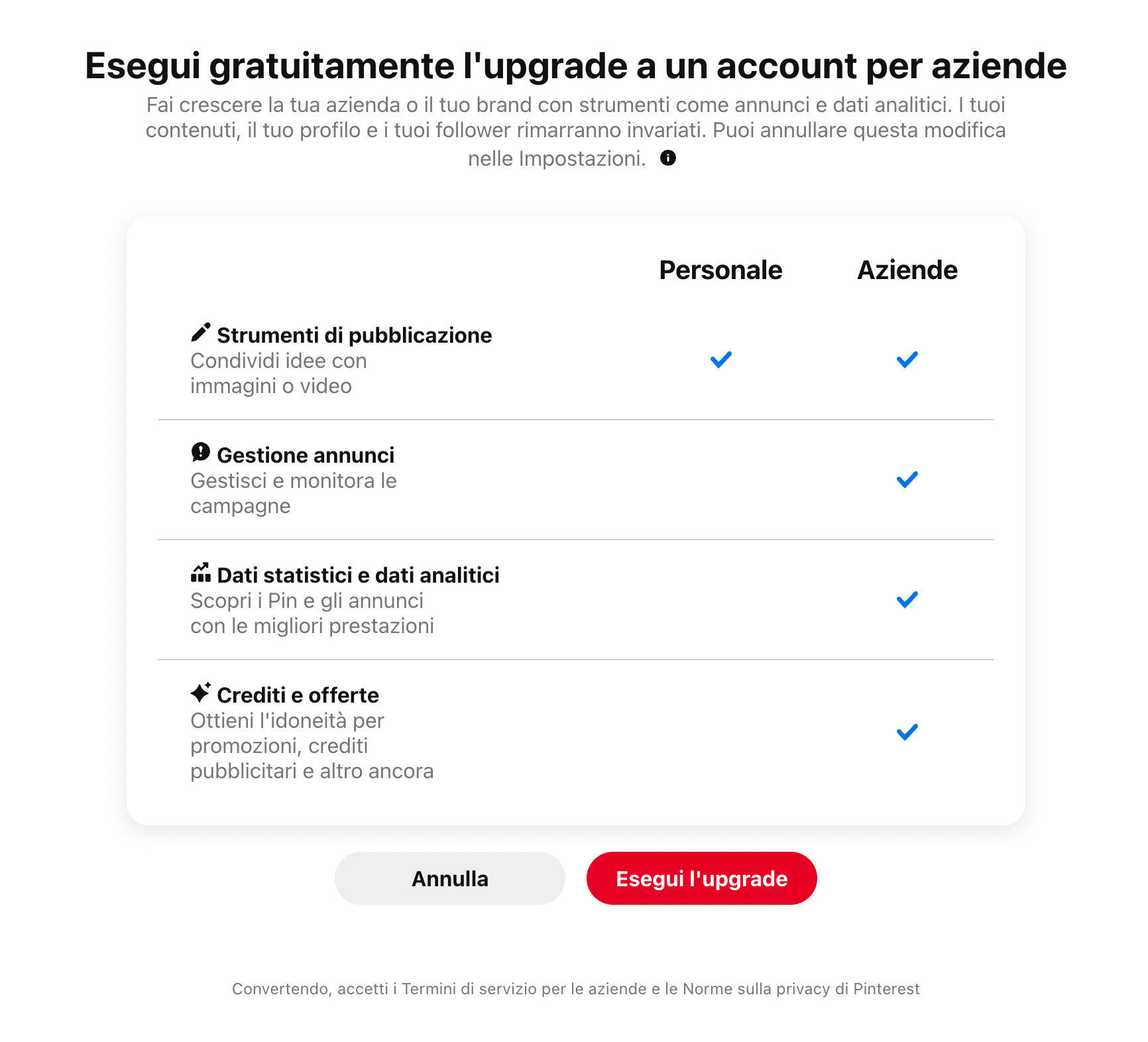 Aprire un account Pinterest aziendale