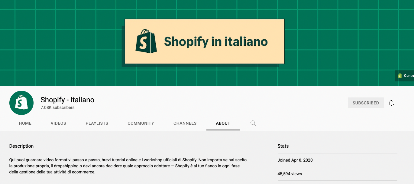 Shopify - Canale YouTube Italiano