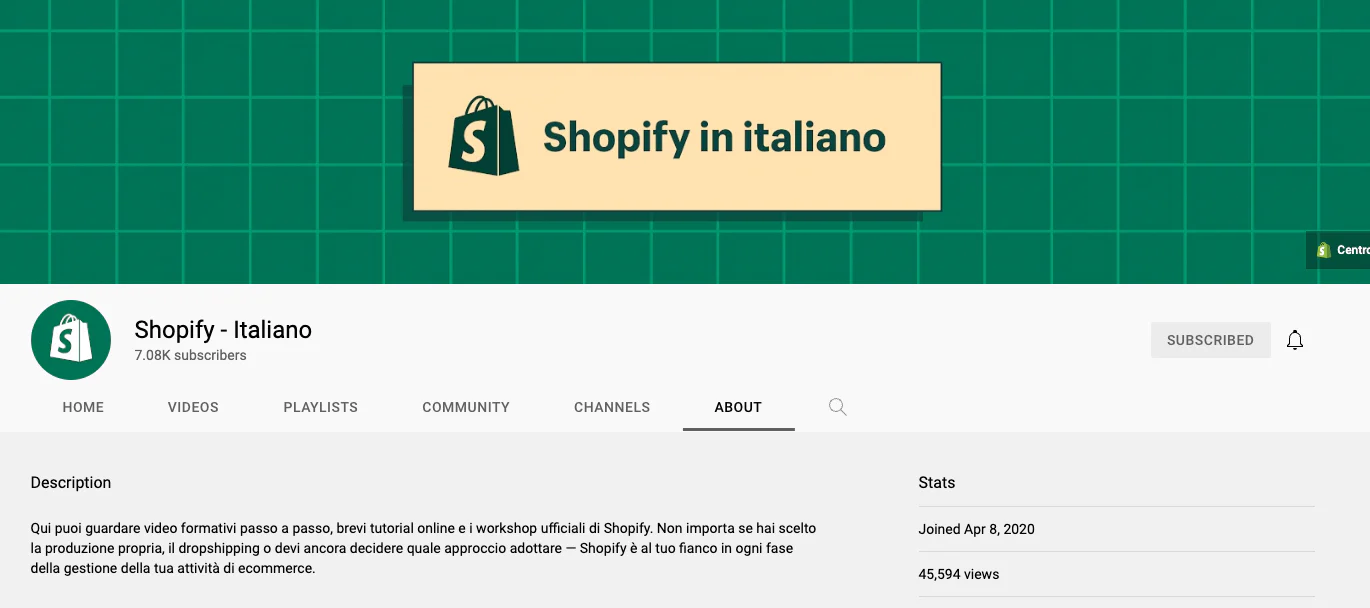 Shopify - Canale YouTube Italiano