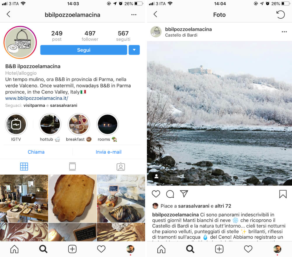 profilo instagram b&b il pozzo e la macina