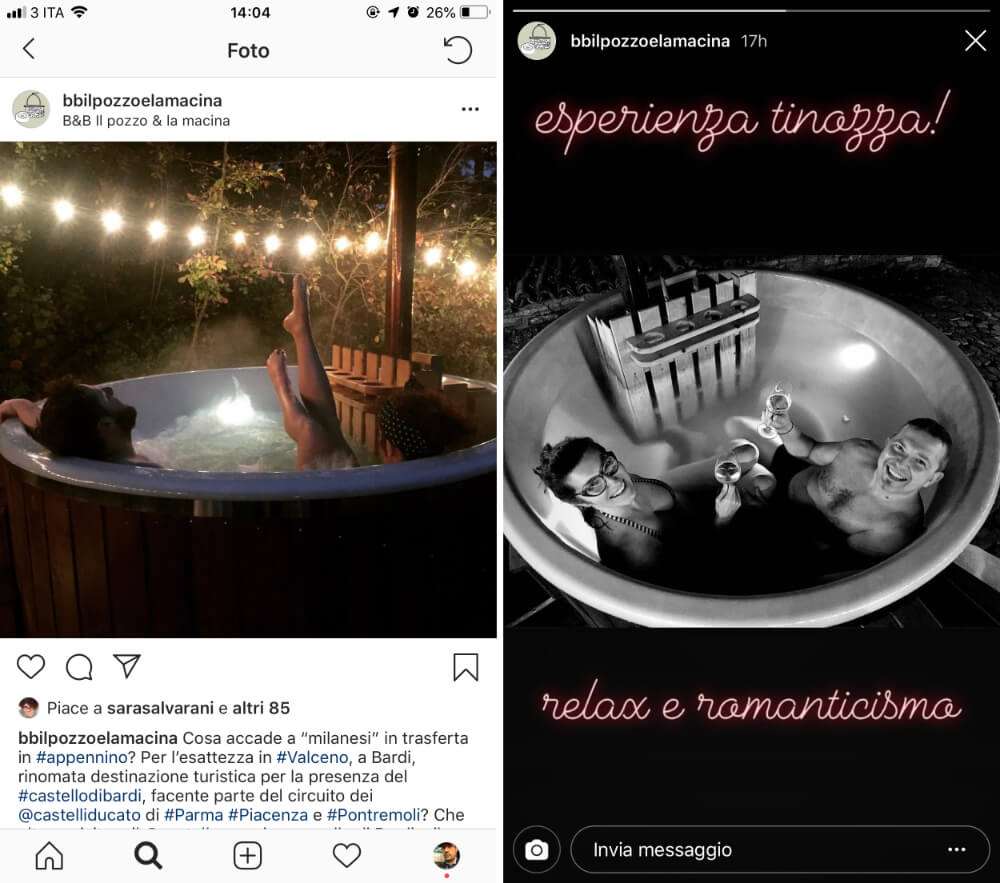 post e storie instagram del b&b il pozzo e la macina