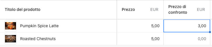 Prezzo di confronto - Shopify