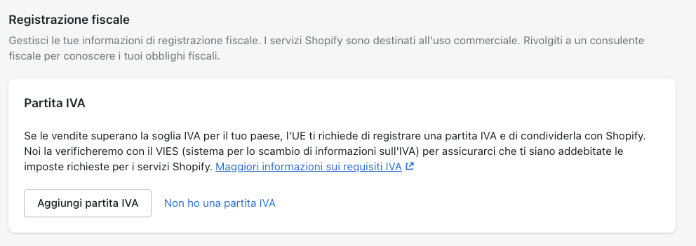 Come creare un ecommerce con Shopify - Registrazione fiscale e partita IVA