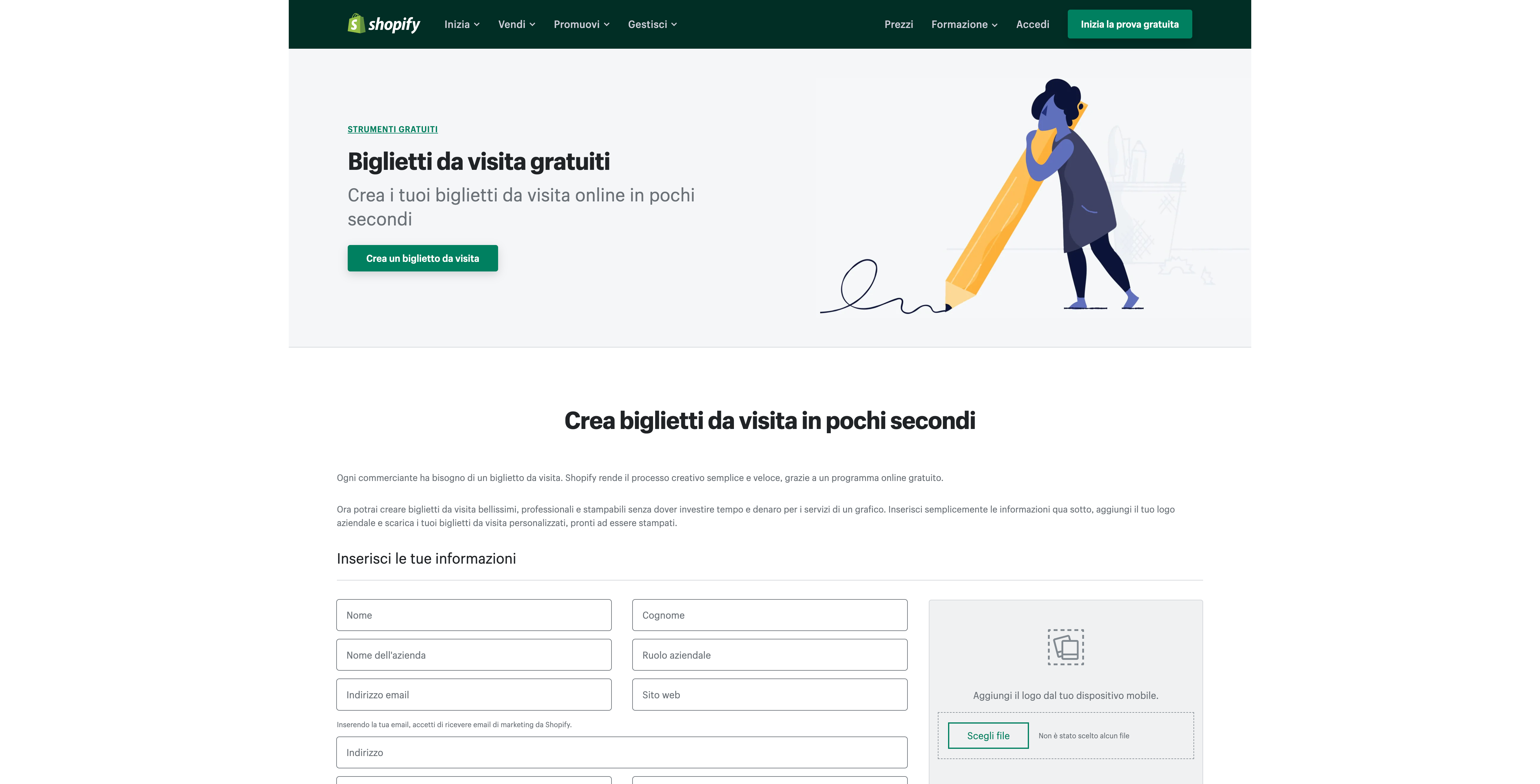 Shopify: miglior sito per creare biglietti da visita gratis