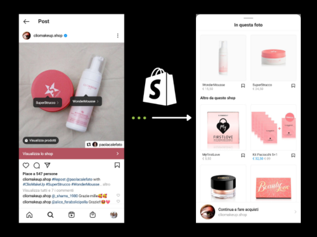 Cosa pubblicare su Instagram? Shoppable post (Esempio Clio Makeup Shop)