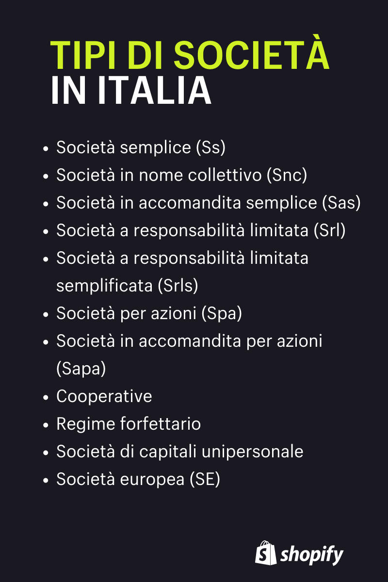 tipi di società in italia