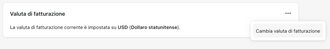 Cambio valuta di fatturazione - come creare un ecommerce con Shopify