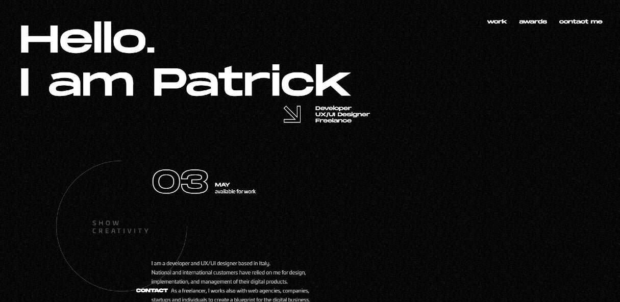 Web design portfolio inspiration: Patrick David