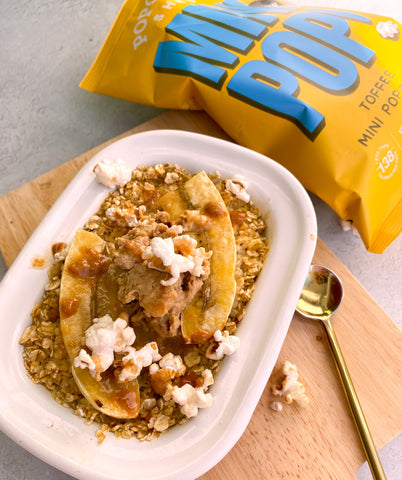 Banana Baked Oats with Cookie Dough Centre and Toffee Popcorn