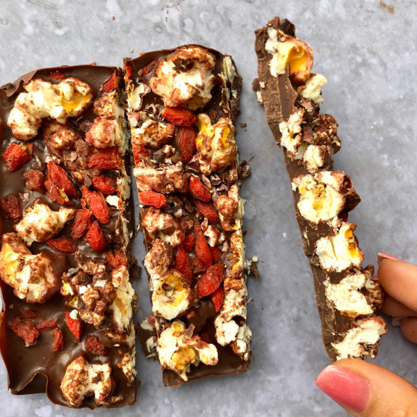 CHOCOLATE POPCORN GOJI BERRY BARK