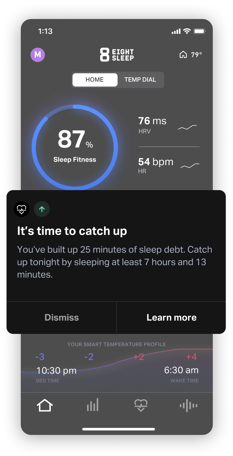Eight Sleep mobile app on phone showing notifications