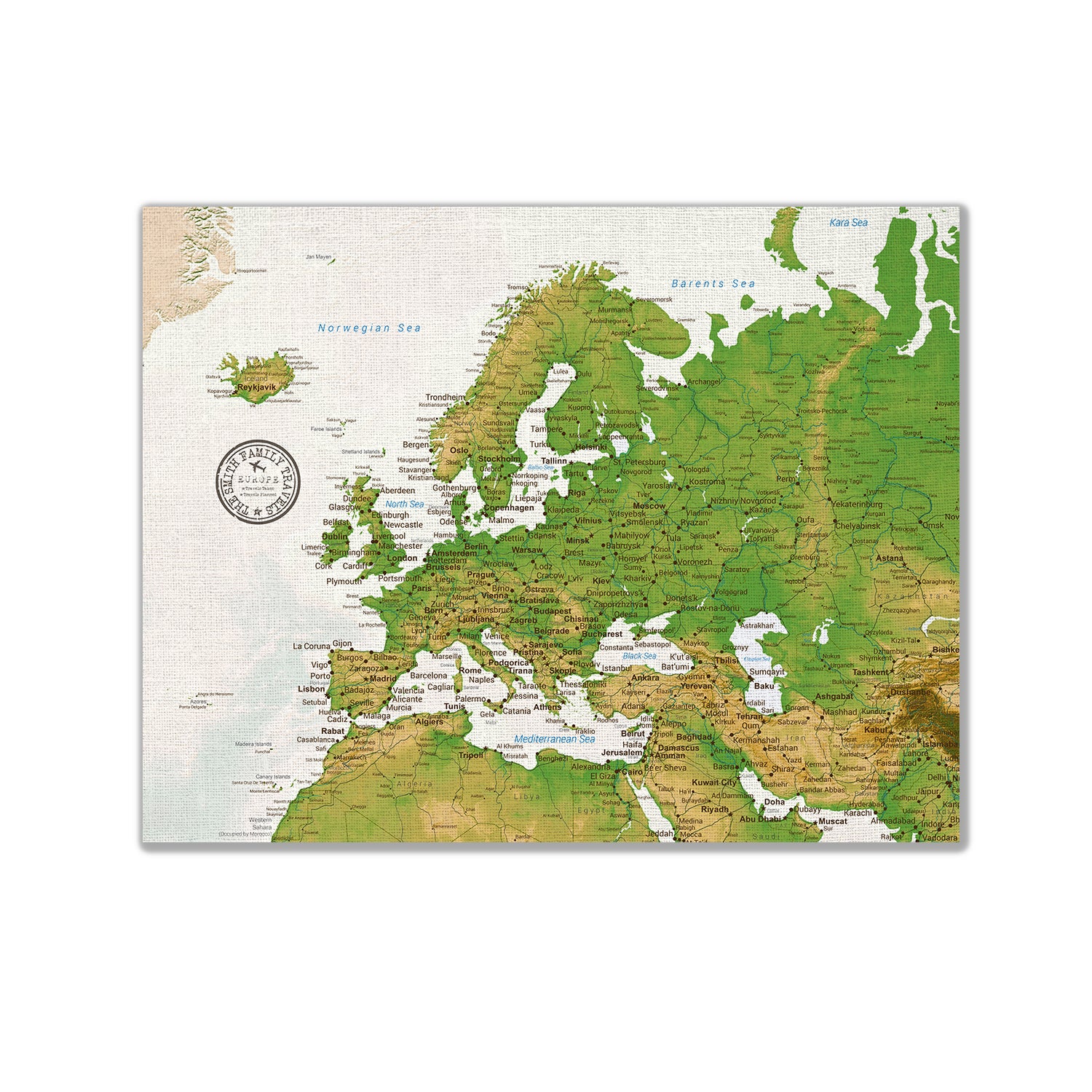 Europe Push Pin Map - Topographic - With 1,000 Pins – Modern Map Art