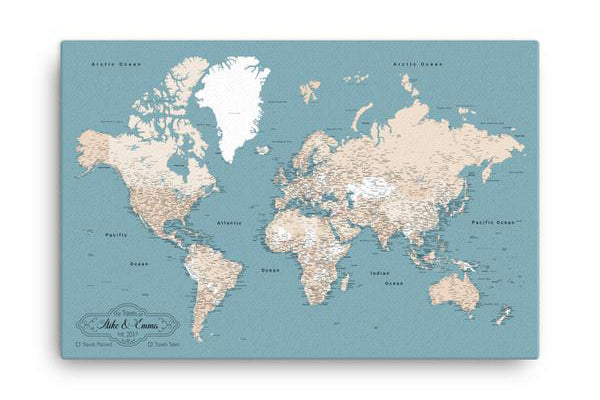 Personalized Push Pin World Travel Map High Detailed Map Canvas