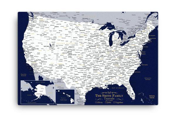 Push Pin Navy Travel Map USA - With 1,000 Pins!