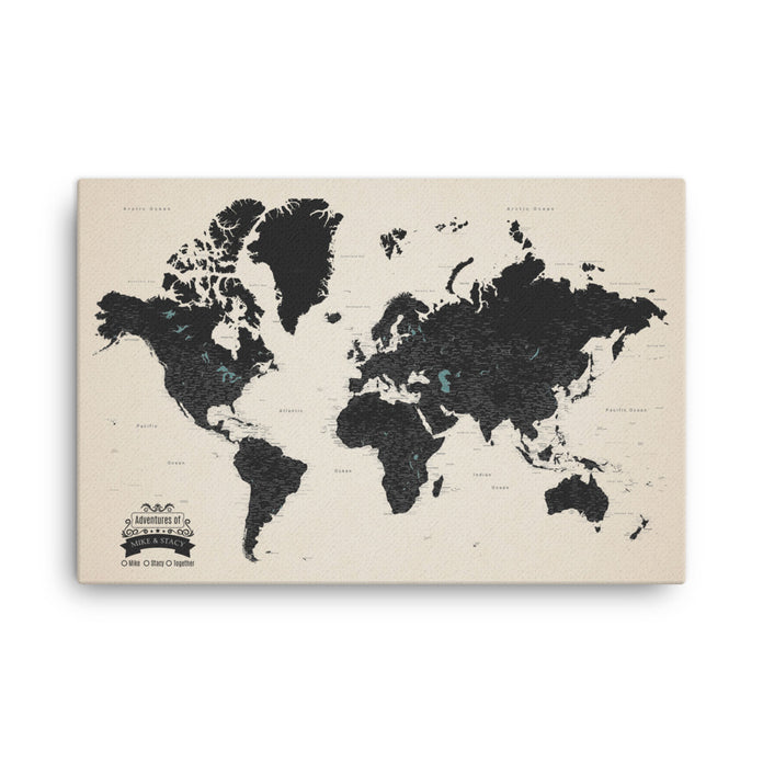 World Map Push Pin Travel Wall Art With Pins Board 24 X 36 Wooden Frame 