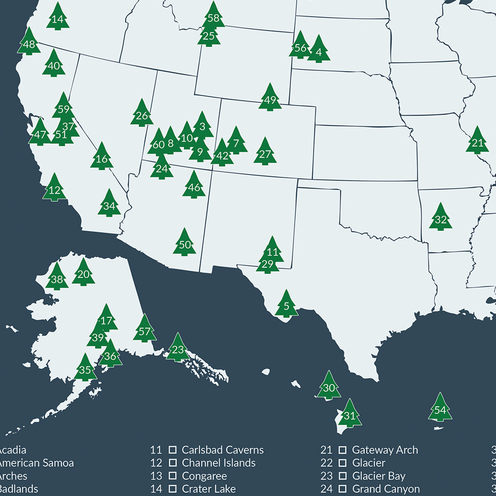 National Park Checklist – Modern Map Art