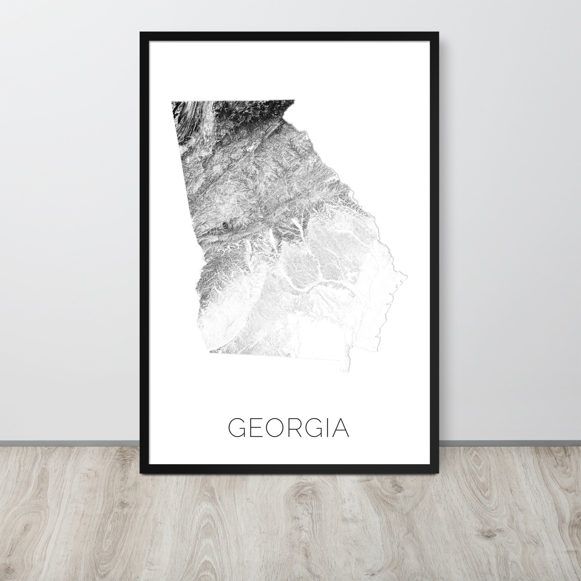 Georgia State Topographic Map Art Black And White Modern Map Art 5950