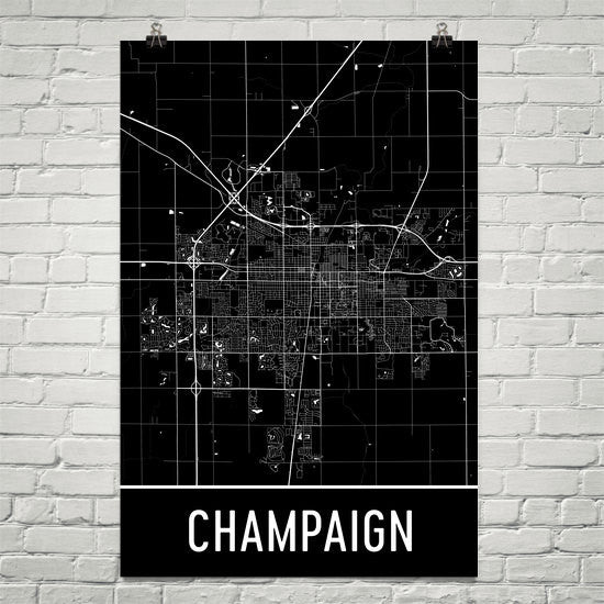 Champaign Il Street Map Poster Wall Print By Modern Map Art 7006