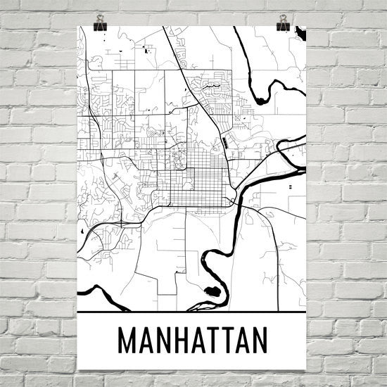 Street Map Of Manhattan Ks Manhattan KS Street Map Poster   Wall Print by Modern Map Art