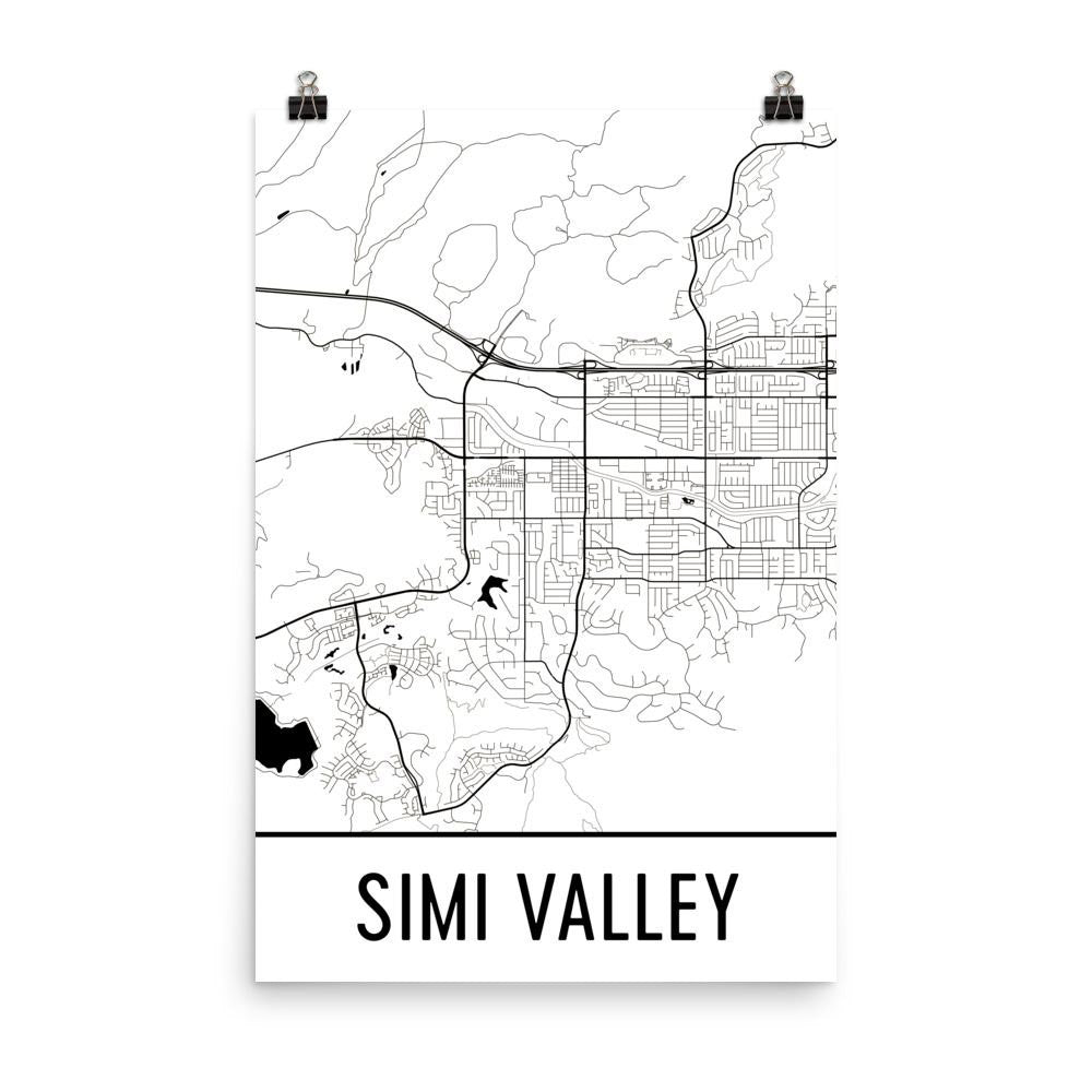 Simi Valley CA Street Map Poster Wall Print by Modern Map Art