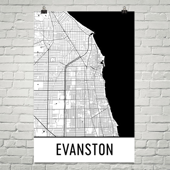 Evanston Il Street Map Poster Wall Print By Modern Map Art