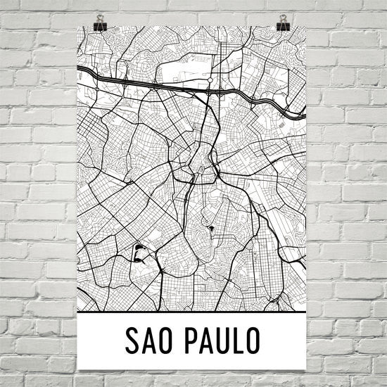 Sao Paulo Brazil Street Map Poster Wall Print By Modern Map Art