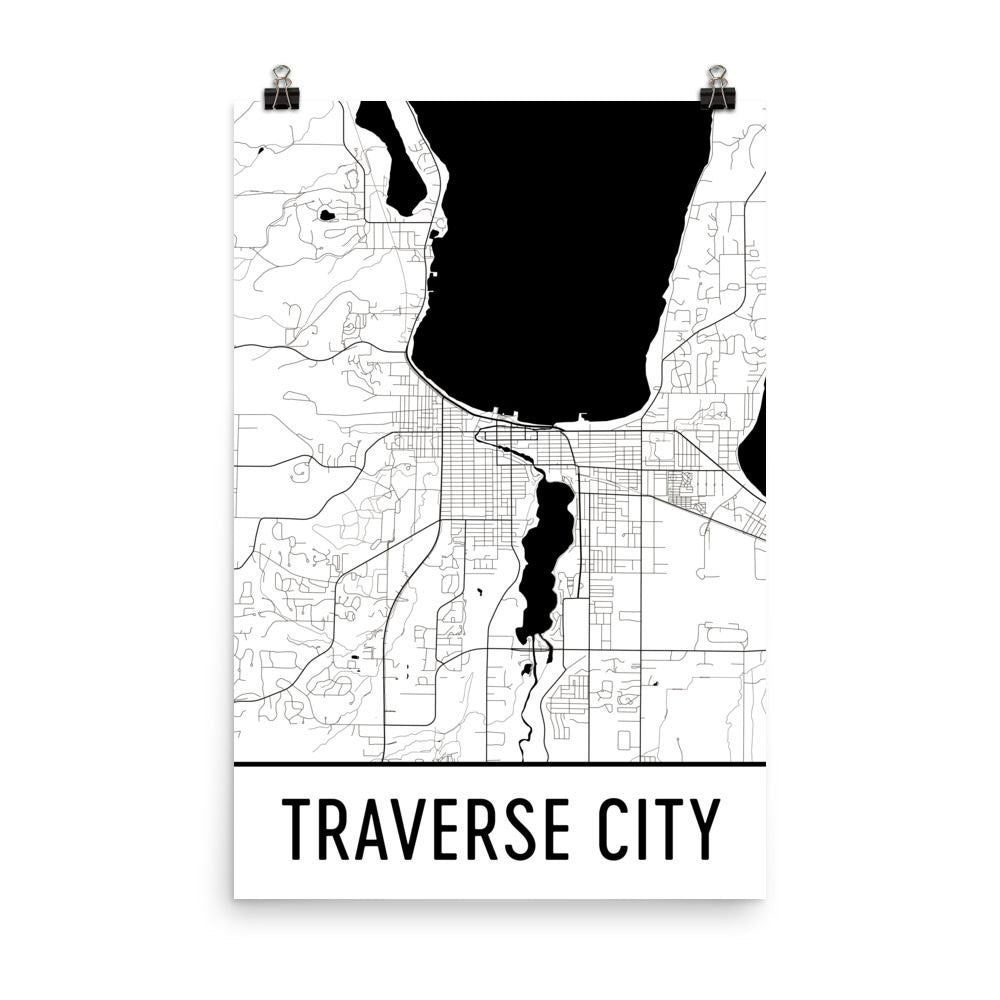 Traverse City Street Map Traverse City MI Street Map Poster   Wall Print by Modern Map Art