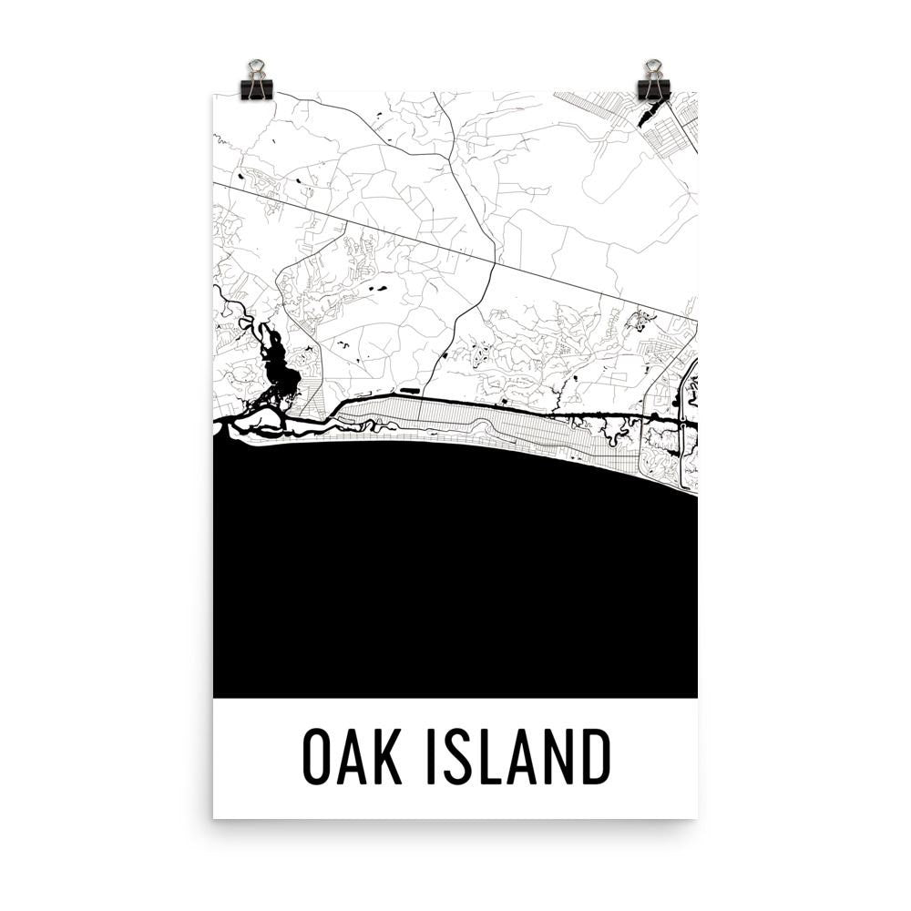 Oak Island NC Street Map Poster - Wall Print by Modern Map Art