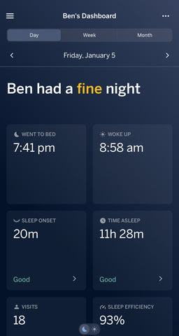Nanit Dashboard Insights "Ben had a fine night"