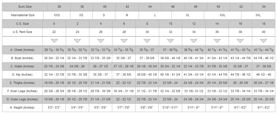 Suit Size Chart