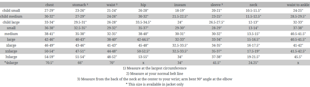 Simpson Fire Suit Size Chart