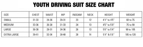 Race Suit Size Chart